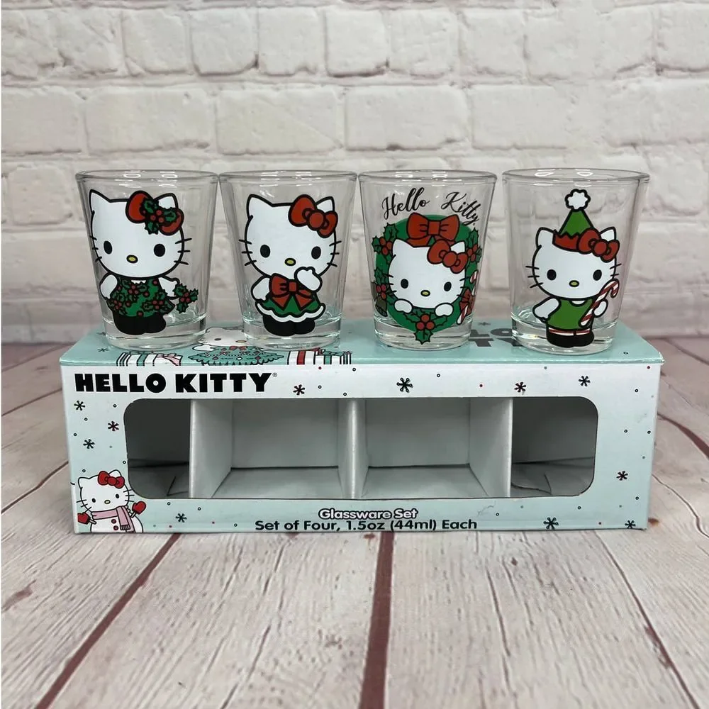 Hello Kitty Set Of Four Shot Glassware Set 1.5 Oz Each